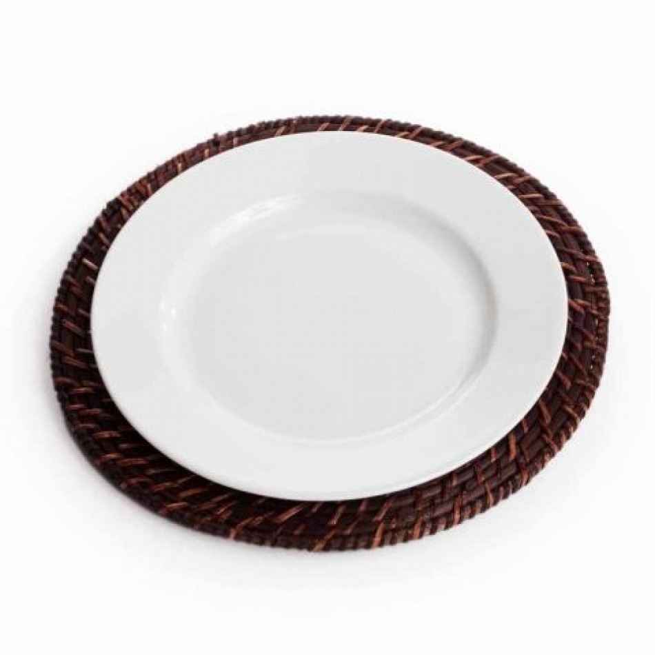 Rattan Charger Plate; Dark Brown